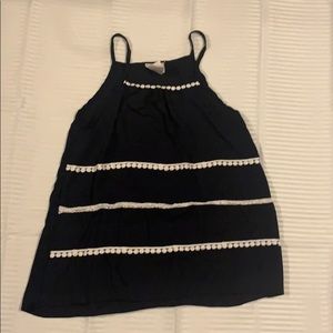 Youth navy tank top with white laced strips